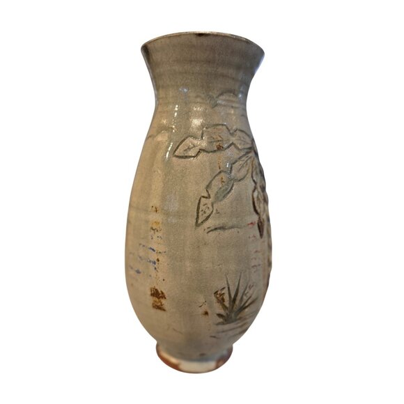 Handcrafted Ceramic Vase With Nature-Inspired Design Earthy Tones Rustic Decorat - Picture 4 of 15
